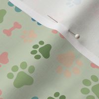 Ditsy Puppy Paw Prints and Bones on Pale Green