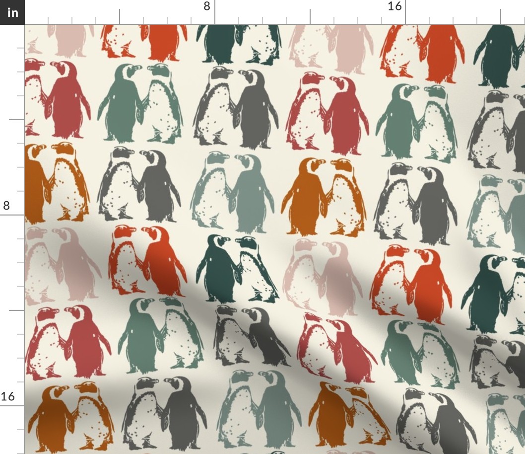 Vintage Lino Printed Penguin Pals