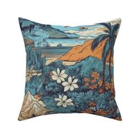 Vintage Hawaiian Landscape Blue