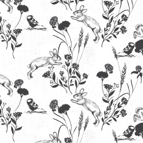  Bunnies and Wildflowers in Grey