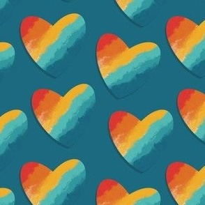Retro Rainbow Hearts on Dark Blue Background