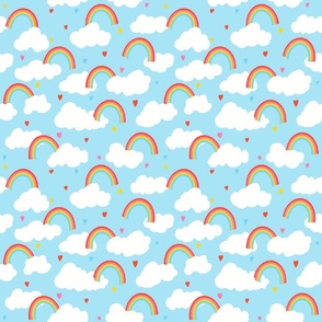 I love rainbows, hearts and fluffy clouds on blue