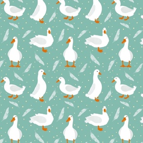 Funny Ducks, Feathers and Spots on Duck Egg Blue