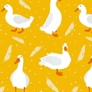 Funny Ducks, Feathers and Spots on Yellow
