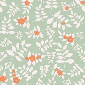 Orange flowers in tea green background