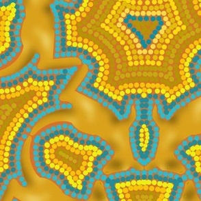 Yellow Kangaroo Kaleidoscope with Concentric Dot Outlines on Yellow