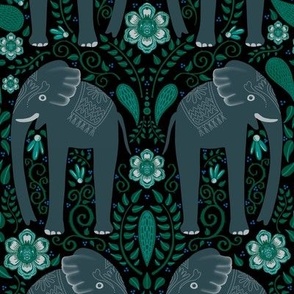 Cute elephants on black