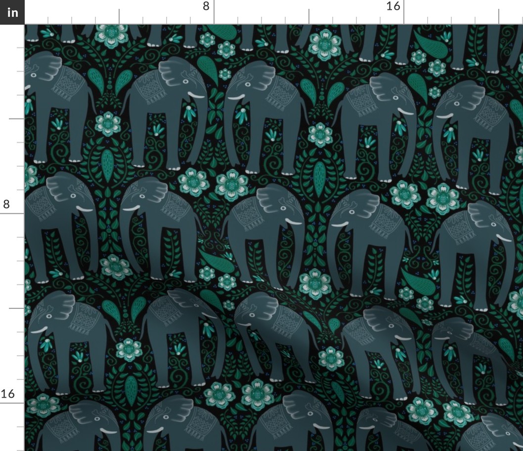 Cute elephants on black