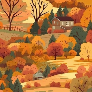 Vintage New England Village Autumn