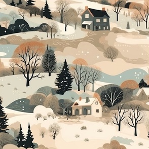 Vintage New England Village Winter