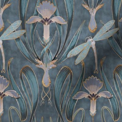 Art Nouveau Dragonflies in Twilight Blue