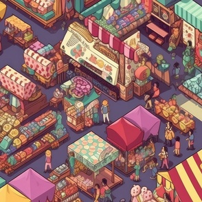 Colorful Shopping Market Stalls