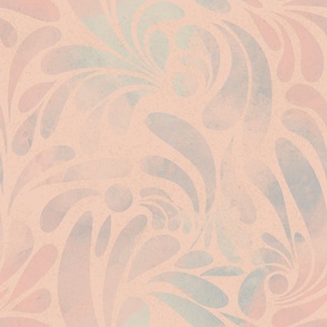 Big swirls of blended vintage pastels on blush pink