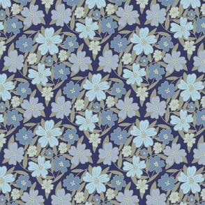 Seashell Floral in Blue and Taupe (Medium)