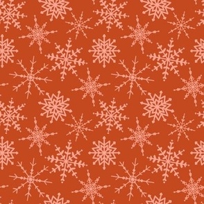 Snowflakes pink on red