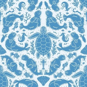 Turtles and Seals in light Pantone Blue