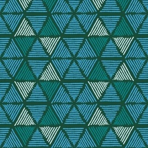 Triangles and hexagon shapes in blue, teal, and green