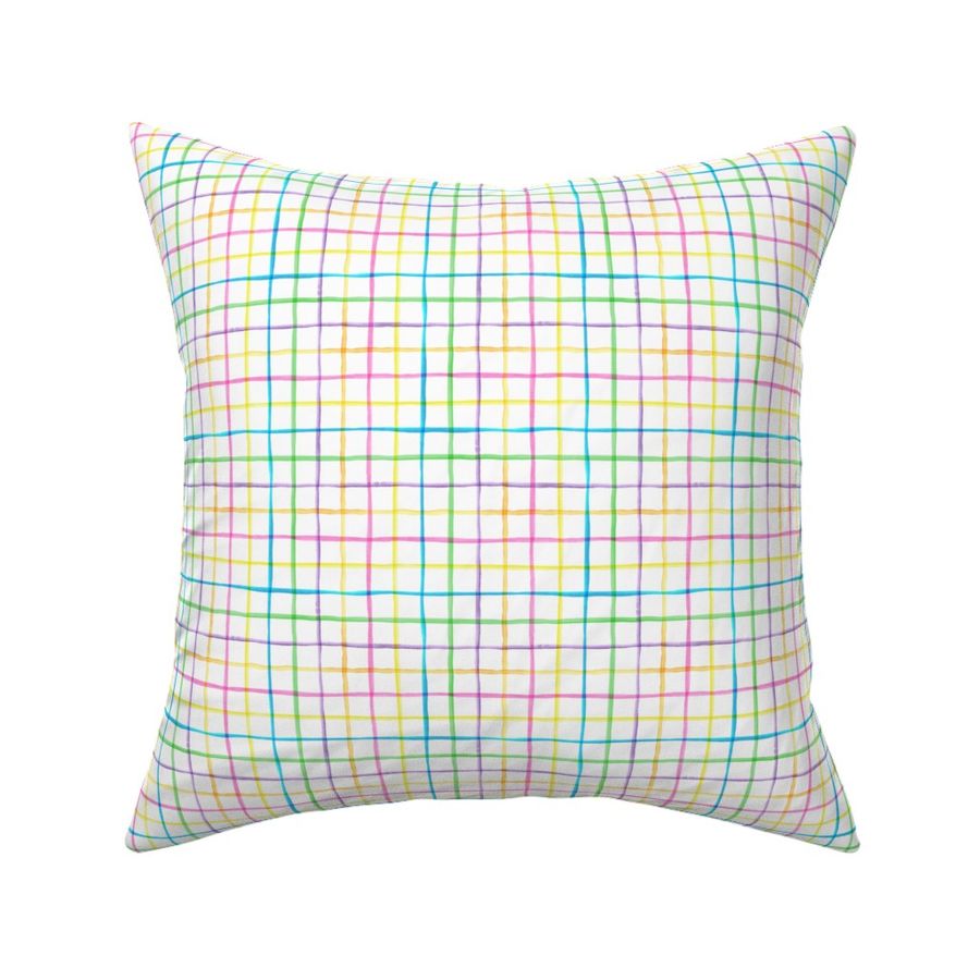 Skinny Watercolor Pastel Rainbow Plaid on White