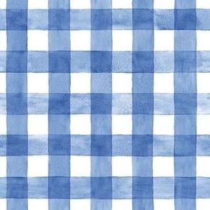 Beach House Blue Watercolor Gingham - Small Scale - Sapphire Cobalt  Checkers Buffalo Plaid Checkers