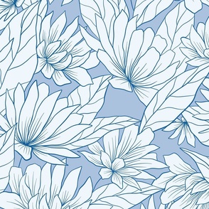 XL Grandmillennial Floral Outlines in  Cornflower Blue 24in