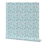 Scattered Sewing Pins Blue Background- Large Print