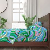 Colour Waves - Viridian Green, Blue and Orange - large scale