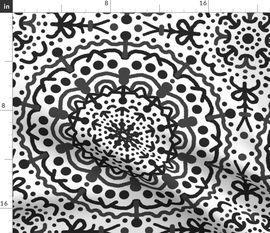 Mandala Black White Geometric Boho Pattern