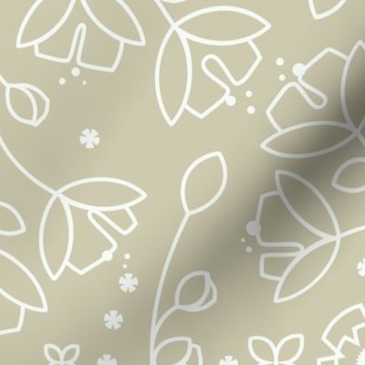 Doodle Garden In Tan and White
