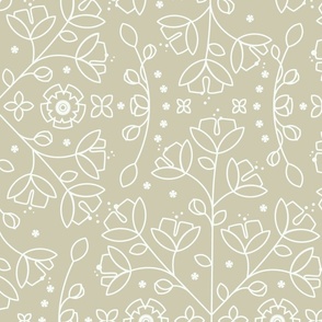 Doodle Garden In Tan and White