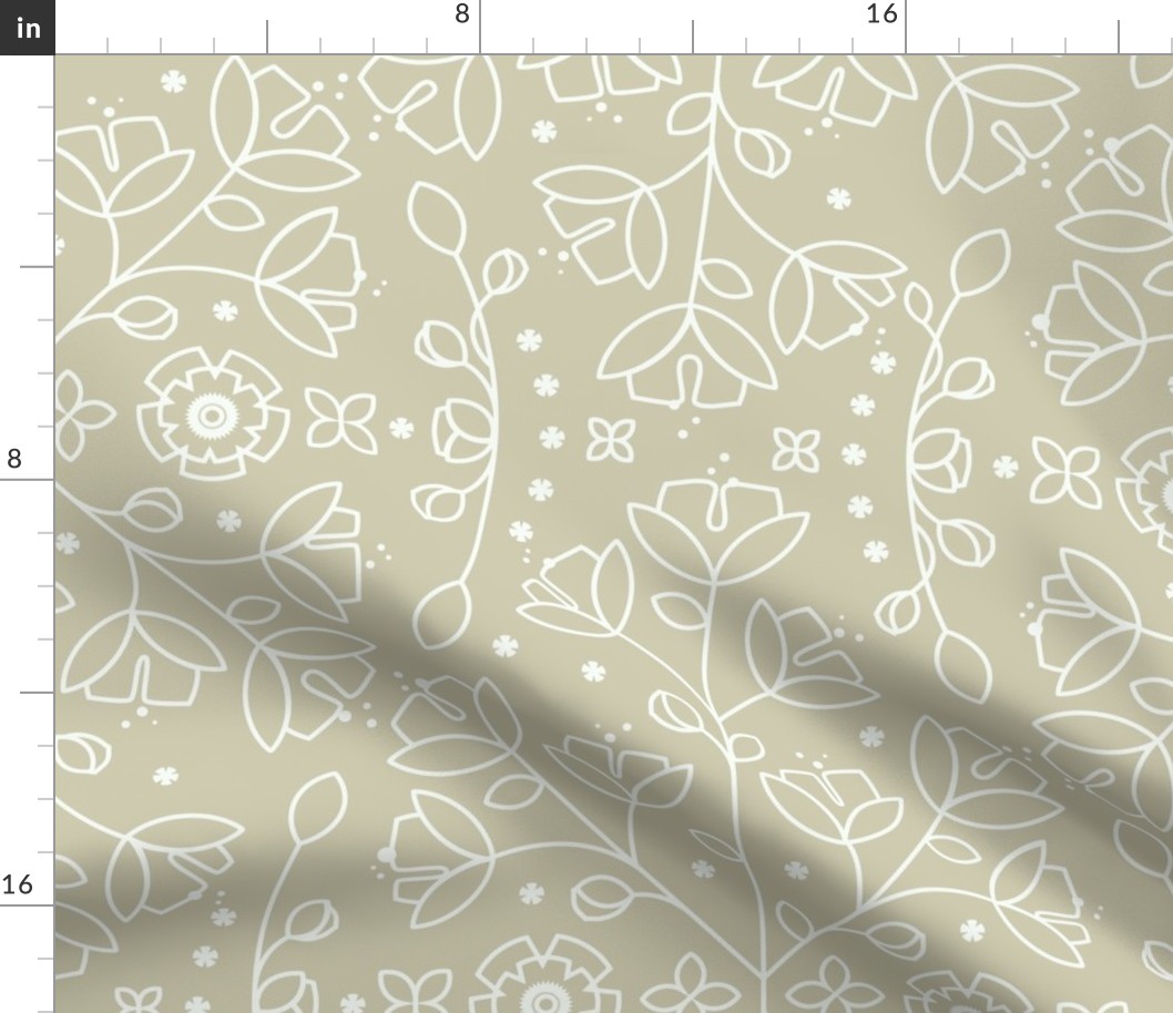 Doodle Garden In Tan and White