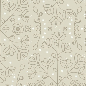 Doodle Garden in Tan and White