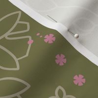 Doodle Garden in Olive Green and Pink