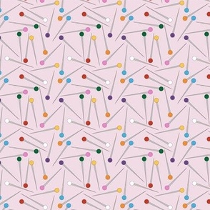 Scattered Sewing Pins Pink Background- Small Print