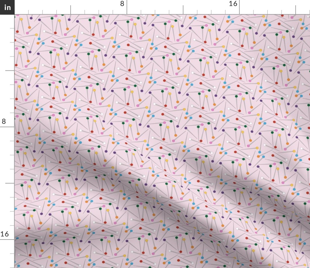 Scattered Sewing Pins Pink Background- Small Print