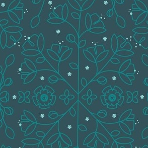 Doodle Line_Teal Flower Garden