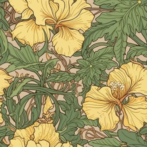 Large Scale - Yellow Hibiscus - Hawaii State Flower - Art Nouveau, Modern Romanticism