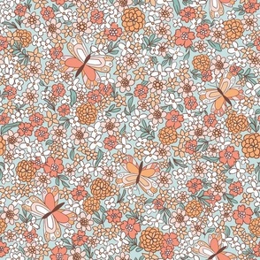 Butterfly Garden Woodland Dreams Collection flowers daisys leaves blossoms-COLOURWAY Gelato-COLOURS-brown peach green teal orange white cream-BIANCA STANTON