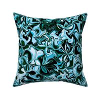 FLRD12 - Surreal Floral Dreams in Dark Blue Green and Icy Pastel Blue