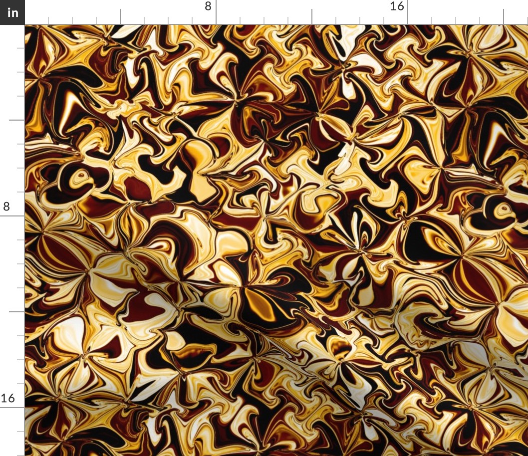 FLRD7 - Surreal Floral Dreams in Gold and Brown - 16 inch repeat on fabric - 12 inch repeat on wallpaper