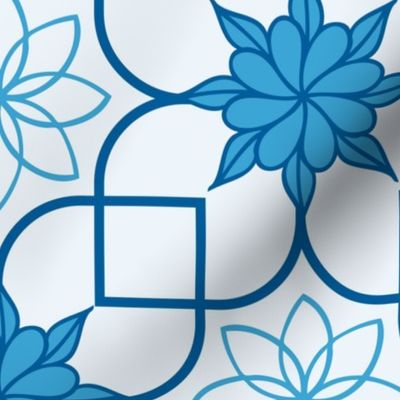 Blue Lotus Tiles - Large - Wallpaper