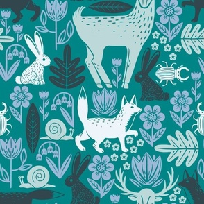forest wildlife - big scale - pantone ultra steady - turquoise