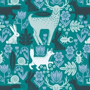 forest wildlife - mid scale - pantone ultra steady - turquoise