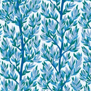 Foliage vines - endless leafy branches - blue and green on light green