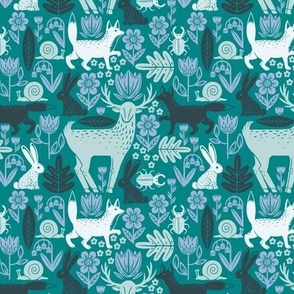 forest wildlife - small scale - pantone ultra steady - turquoise