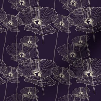 (2) Poppy Flowers Dark // Medium Scale // Dark Purple Background // Cream Flowers Poppy