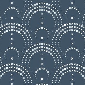 Geometric scales pattern with white dots on navy background by art for joy lesja saramakova gajdosikova design