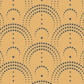 Geometric scales pattern with navy dots on yellow background by art for joy lesja saramakova gajdosikova design