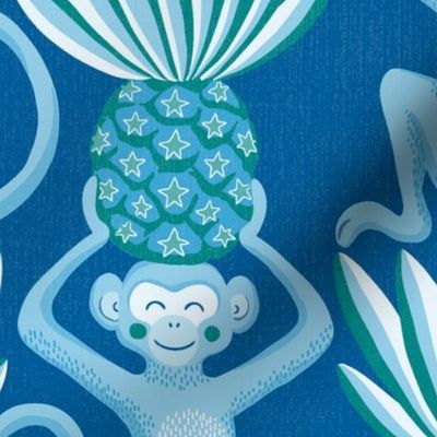Whimsical monkey and pineapple/green and blue/large
