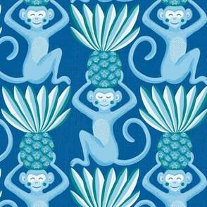 Whimsical monkey and pineapple/green and blue/large