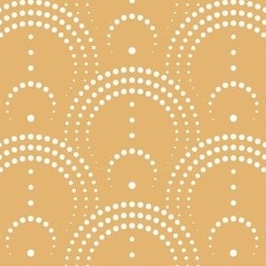 Geometric scales pattern with white dots on yellow background by art for joy lesja saramakova gajdosikova design